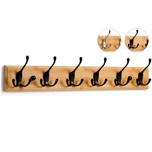 LARHN Garderobenhaken Holz - Garderobenleiste Holz mit 6 Haken in Schwarz - 59 cm - Kleiderhaken Wand - Wandgarderobe für Flure, Garderoben, Schlafzimmer und Badezimmer von LARHN