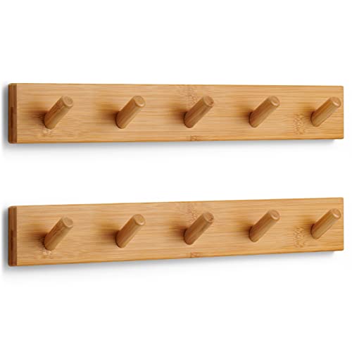 LARHN Garderobenhaken Holz (2 Stück) - Garderobenleiste Holz mit 5 Haken - 43 cm - Kleiderhaken Wand - Wandgarderobe für Flure, Garderoben, Schlafzimmer und Badezimmer von LARHN