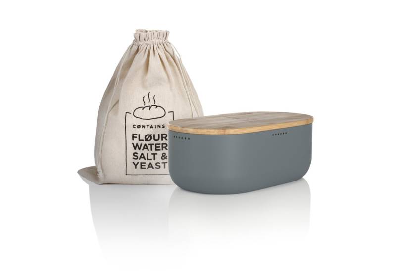 LARS NYSØM Brotkasten Ægte, Edelstahl, Metallbrotbox mit Brotsack und Bambusschneidebrett von LARS NYSØM