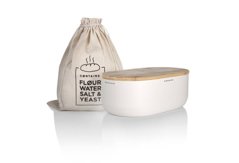 LARS NYSØM Brotkasten Ægte, Edelstahl, Metallbrotbox mit Brotsack und Bambusschneidebrett von LARS NYSØM