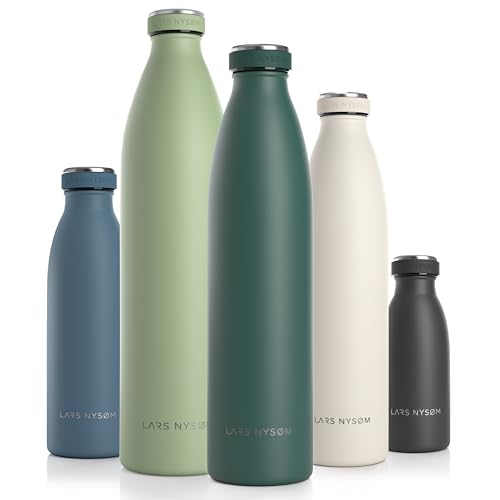 LARS NYSØM Edelstahl Trinkflasche 350ml, 500ml, 750ml, 1L, 1 5 liter | BPA-Frei Thermosflasche Kohlensäure geeignet | Auslaufsichere Wasserflasche für Sport, Outdoor, Schule (Bayberry, 1000ml) von LARS NYSØM