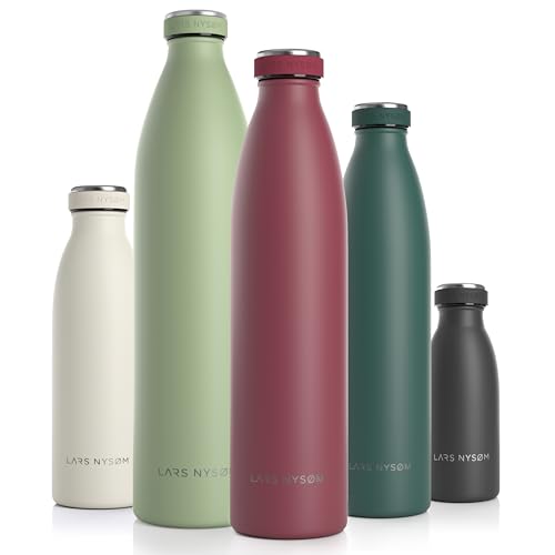 LARS NYSØM Edelstahl Trinkflasche 350ml, 500ml, 750ml, 1L, 1 5 liter | BPA-Frei Thermosflasche Kohlensäure geeignet | Auslaufsichere Wasserflasche für Sport, Outdoor, Schule (Berry, 1000ml) von LARS NYSØM