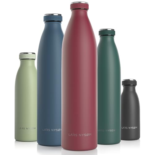 LARS NYSØM Edelstahl Trinkflasche 350ml, 500ml, 750ml, 1L, 1 5 liter | BPA-Frei Thermosflasche Kohlensäure geeignet | Auslaufsichere Wasserflasche für Sport, Outdoor, Schule (Berry, 1500ml) von LARS NYSØM