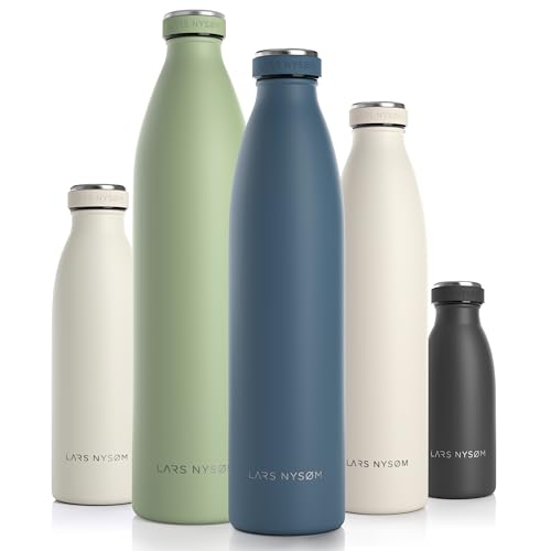 LARS NYSØM Edelstahl Trinkflasche 350ml, 500ml, 750ml, 1L, 1 5 liter | BPA-Frei Thermosflasche Kohlensäure geeignet | Auslaufsichere Wasserflasche für Sport, Outdoor, Schule (Blue Stone, 1000ml) von LARS NYSØM