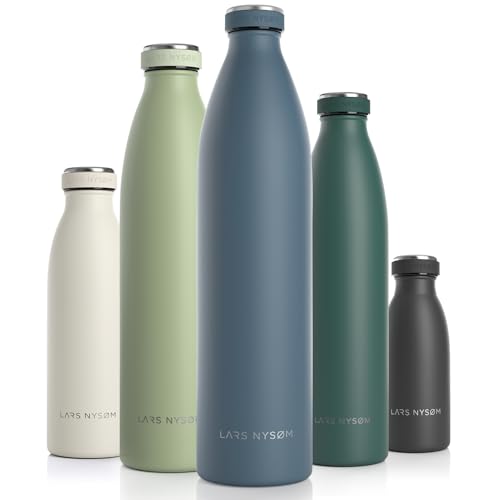 LARS NYSØM Edelstahl Trinkflasche 350ml, 500ml, 750ml, 1L, 1 5 liter | BPA-Frei Thermosflasche Kohlensäure geeignet | Auslaufsichere Wasserflasche für Sport, Outdoor, Schule (Blue Stone, 1500ml) von LARS NYSØM