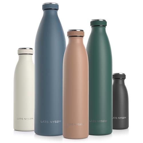 LARS NYSØM Edelstahl Trinkflasche 350ml, 500ml, 750ml, 1L, 1 5 liter | BPA-Frei Thermosflasche Kohlensäure geeignet | Auslaufsichere Wasserflasche für Sport, Outdoor, Schule (Café au Lait, 750ml) von LARS NYSØM