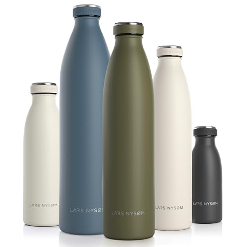 LARS NYSØM Edelstahl Trinkflasche 350ml, 500ml, 750ml, 1L, 1 5 liter | BPA-Frei Thermosflasche Kohlensäure geeignet | Auslaufsichere Wasserflasche für Sport, Outdoor, Schule (Capulet Olive, 1000ml) von LARS NYSØM