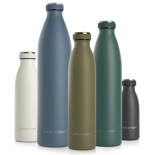 LARS NYSØM Edelstahl Trinkflasche 350ml, 500ml, 750ml, 1L, 1 5 liter | BPA-Frei Thermosflasche Kohlensäure geeignet | Auslaufsichere Wasserflasche für Sport, Outdoor, Schule (Capulet Olive, 750ml) von LARS NYSØM