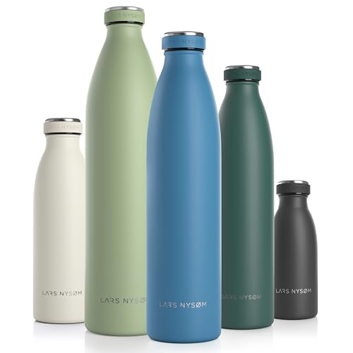 LARS NYSØM Edelstahl Trinkflasche 350ml, 500ml, 750ml, 1L, 1 5 liter | BPA-Frei Thermosflasche Kohlensäure geeignet | Auslaufsichere Wasserflasche für Sport, Outdoor, Schule (Niagara, 1000ml) von LARS NYSØM