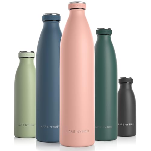 LARS NYSØM Edelstahl Trinkflasche 350ml, 500ml, 750ml, 1L, 1 5 liter | BPA-Frei Thermosflasche Kohlensäure geeignet | Auslaufsichere Wasserflasche für Sport, Outdoor, Schule (Nude, 1500ml) von LARS NYSØM