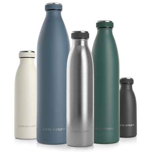 LARS NYSØM Edelstahl Trinkflasche 350ml, 500ml, 750ml, 1L, 1 5 liter | BPA-Frei Thermosflasche Kohlensäure geeignet | Auslaufsichere Wasserflasche für Sport, Outdoor, Schule (Stainless Steel, 750ml) von LARS NYSØM