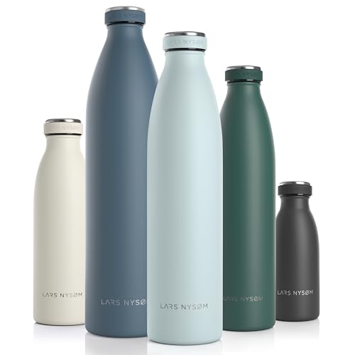 LARS NYSØM Edelstahl Trinkflasche 350ml, 500ml, 750ml, 1L, 1 5 liter | BPA-Frei Thermosflasche Kohlensäure geeignet | Auslaufsichere Wasserflasche für Sport, Outdoor, Schule (Whispering Blue, 1000ml) von LARS NYSØM