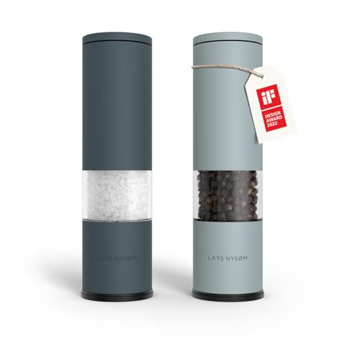 LARS NYSØM Salz und Pfeffer Mühle 2er Set Manuell mit einstellbarem Keramik-Mahlwerk von grob bis fein I Design Gewürzmühlenset (2 Stück) (Blue) von LARS NYSØM
