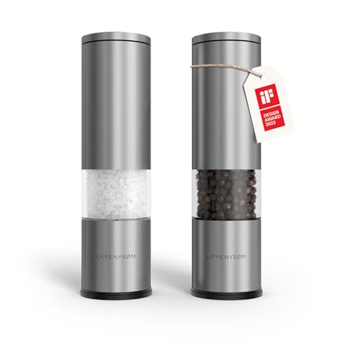 LARS NYSØM Salz und Pfeffer Mühle 2er Set Manuell mit einstellbarem Keramik-Mahlwerk von grob bis fein I Design Gewürzmühlenset (2 Stück) (Stainless Steel) von LARS NYSØM