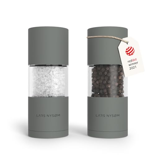 LARS NYSØM Salz und Pfeffer Mühlen Set aus Edelstahl mit einstellbarem Keramik-Mahlwerk 2 Stück I Manuelle Gewürzmühlen mit hochwertigem Design (2 Stk) (Ash Gray) von LARS NYSØM