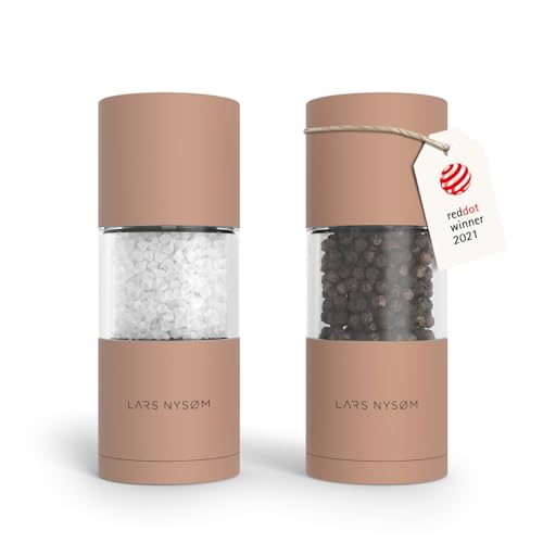 LARS NYSØM Salz und Pfeffer Mühlen Set aus Edelstahl mit einstellbarem Keramik-Mahlwerk 2 Stück I Manuelle Gewürzmühlen mit hochwertigem Design (2 Stk) (Blush Rose) von LARS NYSØM