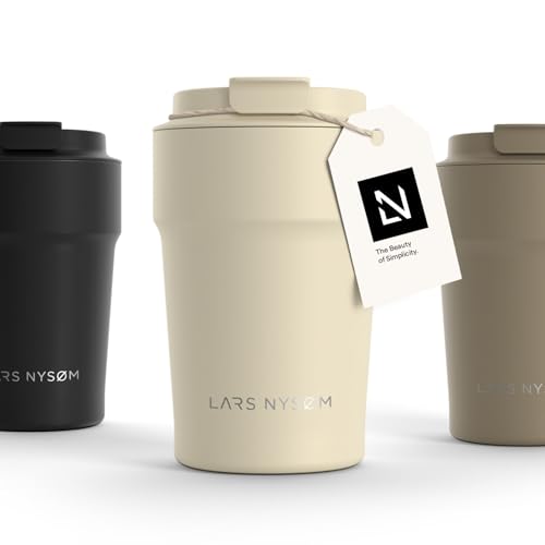 LARS NYSØM Thermo Kaffeebecher to go 380ml | Travel Mug 0,38 Liter mit Isolierung | Auslaufsicherer Edelstahl Thermobecher für Kaffee und Tee unterwegs | Teebecher (Almond Beige, 380ml) von LARS NYSØM