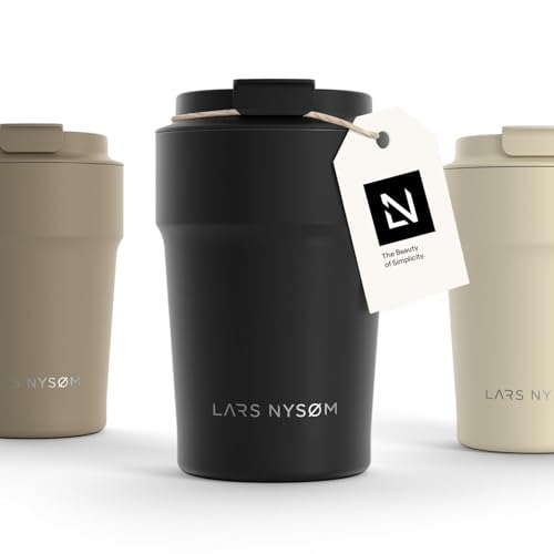 LARS NYSØM Thermo Kaffeebecher to go 380ml | Travel Mug 0,38 Liter mit Isolierung | Auslaufsicherer Edelstahl Thermobecher für Kaffee und Tee unterwegs | Teebecher (Carbon Black, 380ml) von LARS NYSØM