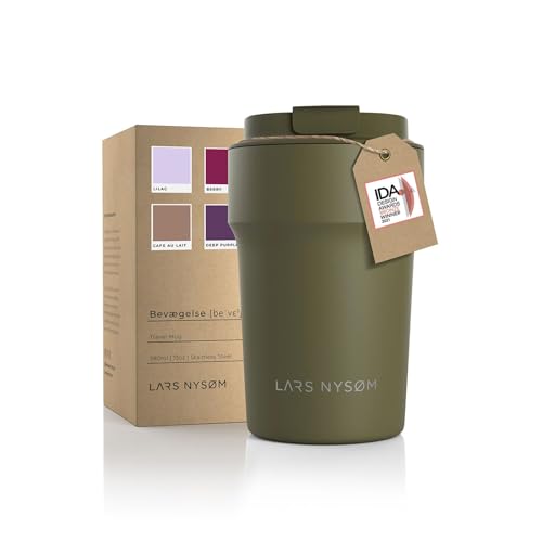 LARS NYSØM Thermo Kaffeebecher-to-go 380ml | BPA-freier Travel Mug 0.38 Liter mit Isolierung | Auslaufsicherer Edelstahl Thermobecher für Kaffee und Tee unterwegs | Teebecher (Olive, 380ml) von LARS NYSØM