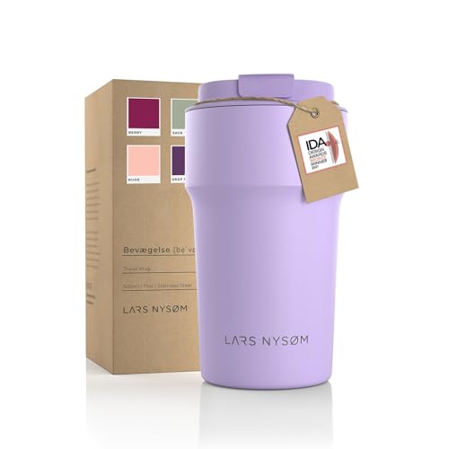 LARS NYSØM Thermo Kaffeebecher-to-go 500ml | BPA-freier Travel Mug 0.5 Liter mit Isolierung | Auslaufsicherer Edelstahl Thermobecher für Kaffee und Tee unterwegs | Teebecher (Lilac, 500ml) von LARS NYSØM