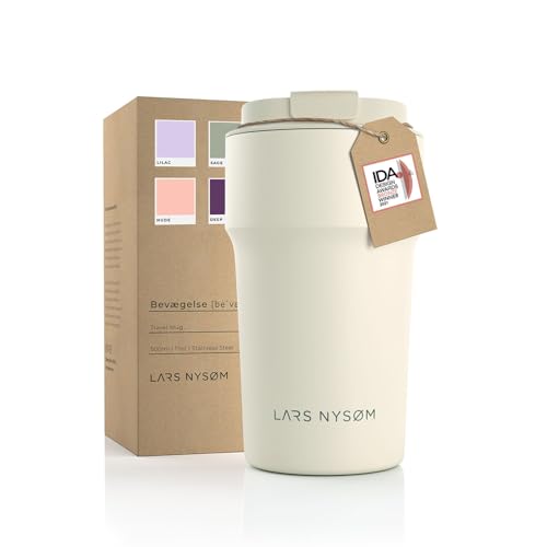 LARS NYSØM Thermo Kaffeebecher-to-go 500ml | BPA-freier Travel Mug 0.5 Liter mit Isolierung | Auslaufsicherer Edelstahl Thermobecher für Kaffee und Tee unterwegs | Teebecher (Buttercream, 500ml) von LARS NYSØM