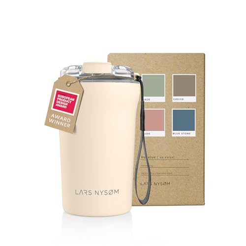 LARS NYSØM Thermo Kaffeebecher-to-go mit Trageschlaufe & Tritan Deckel | BPA-freier Travel Mug 0,38 Liter mit Isolierung | Auslaufsicherer Edelstahl Thermobecher für Café & Tee (Buttercream, 380ml) von LARS NYSØM