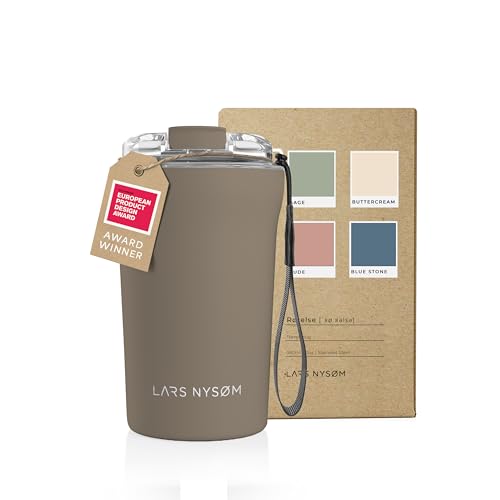 LARS NYSØM Thermo Kaffeebecher-to-go mit Trageschlaufe & Tritan Deckel | BPA-freier Travel Mug 0,38 Liter mit Isolierung | Auslaufsicherer Edelstahl Thermobecher für Café & Tee (Greige, 380ml) von LARS NYSØM