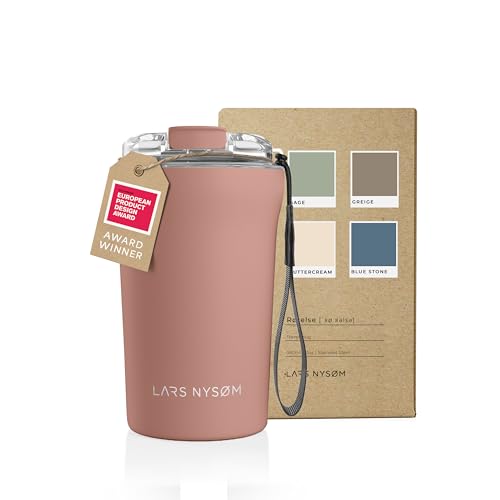 LARS NYSØM Thermo Kaffeebecher-to-go mit Trageschlaufe & Tritan Deckel | BPA-freier Travel Mug 0,38 Liter mit Isolierung | Auslaufsicherer Edelstahl Thermobecher für Café & Tee (Nude, 380ml) von LARS NYSØM