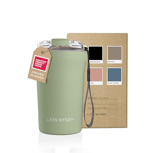 LARS NYSØM Thermo Kaffeebecher-to-go mit Trageschlaufe & Tritan Deckel | BPA-freier Travel Mug 0,38 Liter mit Isolierung | Auslaufsicherer Edelstahl Thermobecher für Café & Tee (Sage, 380ml) von LARS NYSØM