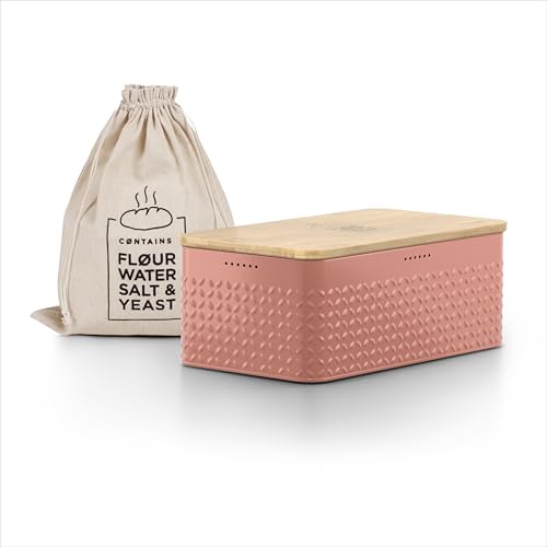 LARS NYSØM Brotkasten I Brotbox aus Metall mit Brotsack aus Leinen für langanhaltende Frische I Brotdose mit hochwertigem Bambusdeckel verwendbar als Schneidebrett I 34x18,5x13,5cm (Brick Red) von LARS NYSØM
