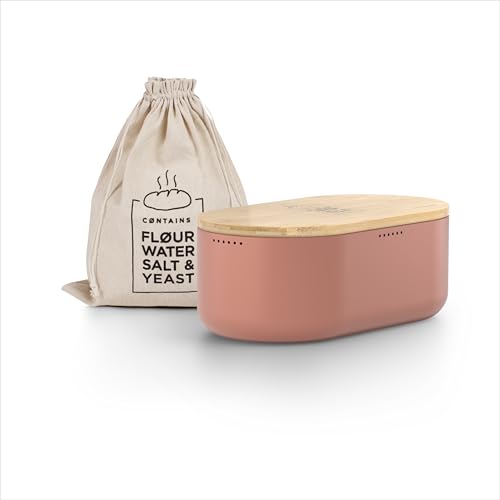 LARS NYSØM Brotkasten I Brotbox aus Metall mit Brotsack aus Leinen für langanhaltende Frische I Brotdose mit hochwertigem Bambusdeckel verwendbar als Schneidebrett I 36x19x13cm (Brick Red) von LARS NYSØM