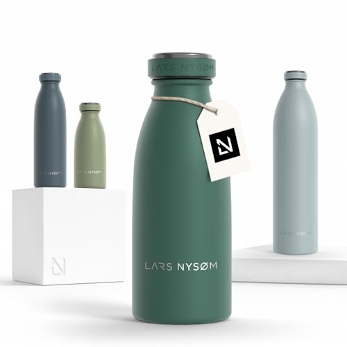 LARS NYSØM Edelstahl Trinkflasche 350ml, 500ml, 750ml, 1L, 1 5 liter | Thermosflasche Kohlensäure geeignet | Auslaufsichere Wasserflasche für Sport, Outdoor, Schule (Pine Green, 350ml) von LARS NYSØM
