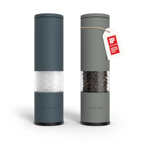 LARS NYSØM Salz und Pfeffermühle Set Manuell mit einstellbarem Keramikmahlwerk I Edelstahl Pfeffermühle und Salzmühle I Design Gewürzmühlen Set (2 Stück) (Blue/Gray) von LARS NYSØM