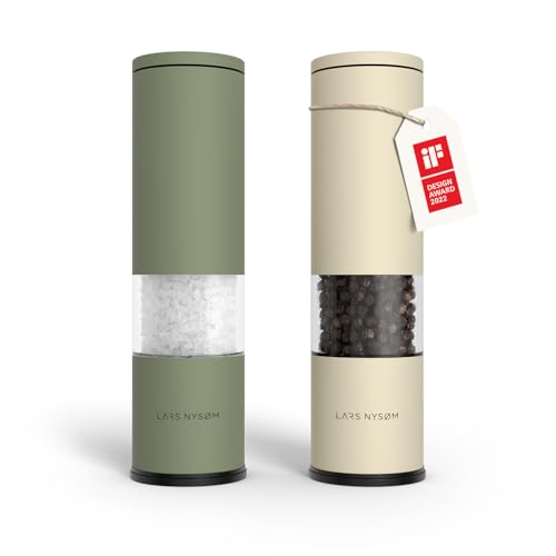 LARS NYSØM Salz und Pfeffer Mühle 2er Set Manuell mit einstellbarem Keramik-Mahlwerk von grob bis fein I Design Gewürzmühlenset (2 Stück) (Green/Beige) von LARS NYSØM