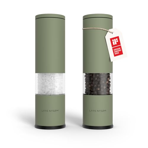 LARS NYSØM Salz und Pfeffer Mühle 2er Set Manuell mit einstellbarem Keramik-Mahlwerk von grob bis fein I Design Gewürzmühlenset (2 Stück) (Sage Green) von LARS NYSØM