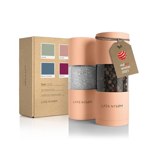 LARS NYSØM Salz und Pfeffer Mühlen Set aus Edelstahl mit einstellbarem Keramik-Mahlwerk 2 Stück I Manuelle Gewürzmühlen mit hochwertigem Design (2 Stk) (Creamy Peach) von LARS NYSØM