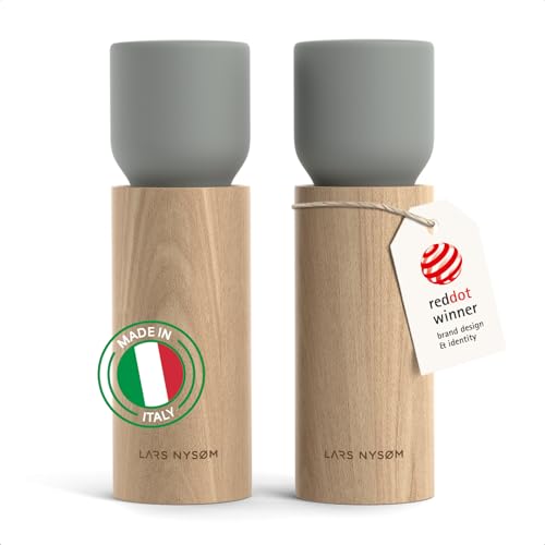 LARS NYSØM Salz und Pfeffermühle Holz Set - Manuelle Salz- und Pfeffermühle mit Keramikmahlwerk - Große Pfeffermühle & Salzmühle für Grobes Salz - Gewürzmühle für Küche oder Tisch (Ash Gray) von LARS NYSØM