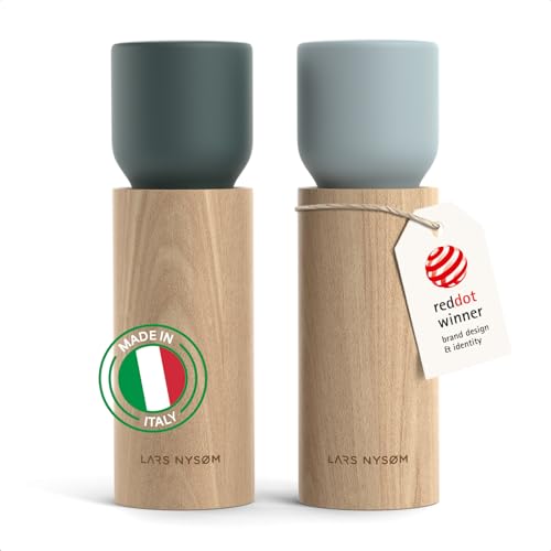 LARS NYSØM Salz und Pfeffermühle Holz Set - Manuelle Salz- und Pfeffermühle mit Keramikmahlwerk - Große Pfeffermühle & Salzmühle für Grobes Salz - Gewürzmühle für Küche oder Tisch (Blue) von LARS NYSØM