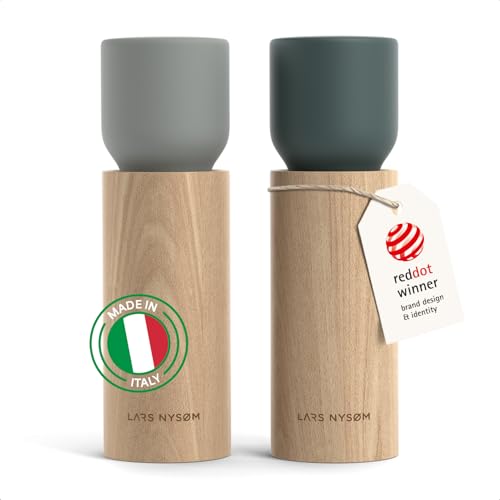 LARS NYSØM Salz und Pfeffermühle Holz Set - Manuelle Salz- und Pfeffermühle mit Keramikmahlwerk - Große Pfeffermühle & Salzmühle für Grobes Salz - Gewürzmühle für Küche oder Tisch (Blue/Gray) von LARS NYSØM