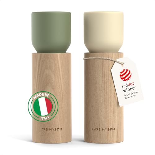 LARS NYSØM Salz und Pfeffermühle Holz Set - Manuelle Salz- und Pfeffermühle mit Keramikmahlwerk - Große Pfeffermühle & Salzmühle für Grobes Salz - Gewürzmühle für Küche oder Tisch (Green/Beige) von LARS NYSØM