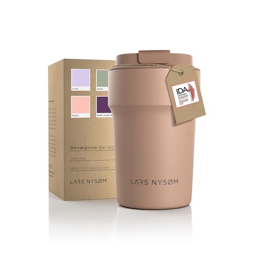 LARS NYSØM Thermo Kaffeebecher-to-go 380ml | BPA-freier Travel Mug 0.38 Liter mit Isolierung | Auslaufsicherer Edelstahl Thermobecher für Kaffee und Tee unterwegs | Teebecher (Café au Lait, 380ml) von LARS NYSØM