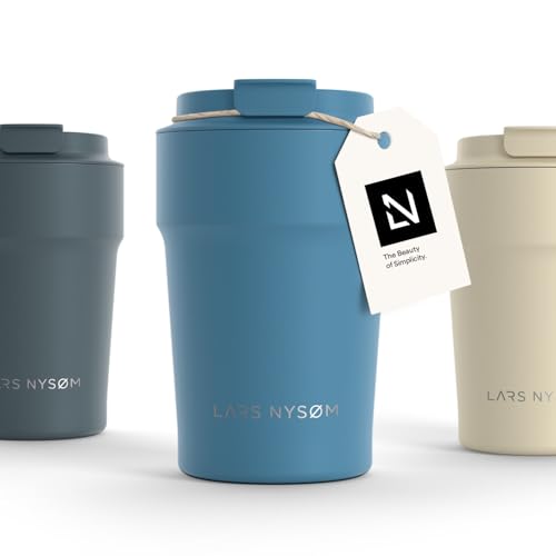 LARS NYSØM Thermo Kaffeebecher to go 380ml | Travel Mug 0,38 Liter mit Isolierung | Auslaufsicherer Edelstahl Thermobecher für Kaffee und Tee unterwegs | Teebecher (Calypso Blue, 380ml) von LARS NYSØM