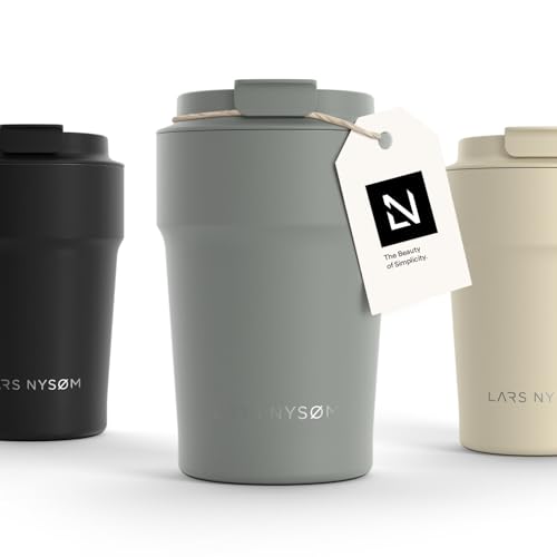 LARS NYSØM Thermo Kaffeebecher to go 380ml | Travel Mug 0,38 Liter mit Isolierung | Auslaufsicherer Edelstahl Thermobecher für Kaffee und Tee unterwegs | Teebecher (Ash Gray, 380ml) von LARS NYSØM