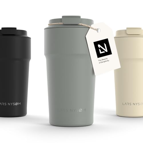 LARS NYSØM Thermo Kaffeebecher to go 500ml | Travel Mug 0,5 Liter mit Isolierung | Auslaufsicherer Edelstahl Thermobecher für Kaffee und Tee unterwegs | Teebecher (Ash Gray, 500ml) von LARS NYSØM
