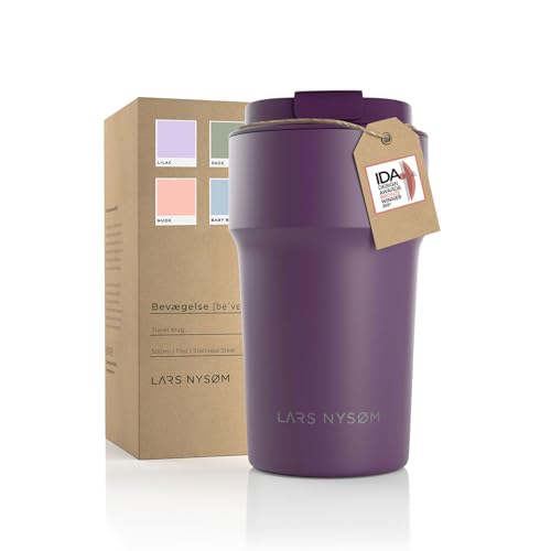 LARS NYSØM Thermo Kaffeebecher-to-go 500ml | BPA-freier Travel Mug 0.5 Liter mit Isolierung | Auslaufsicherer Edelstahl Thermobecher für Kaffee und Tee unterwegs | Teebecher (Deep Purple, 500ml) von LARS NYSØM