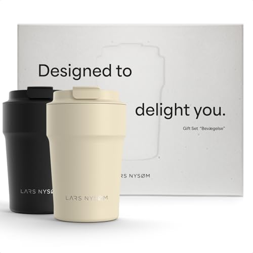 LARS NYSØM Thermo Kaffeebecher to go Geschenkset - 2 x 380ml Thermobecher für Kaffee & Tee - Das auslaufsichere Coffee Mug Gift Set kommt in ansprechender Geschenkbox (Black/Beige) von LARS NYSØM