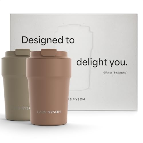 LARS NYSØM Thermo Kaffeebecher to go Geschenkset - 2 x 380ml Thermobecher für Kaffee & Tee - Das auslaufsichere Coffee Mug Gift Set kommt in ansprechender Geschenkbox (Brown) von LARS NYSØM