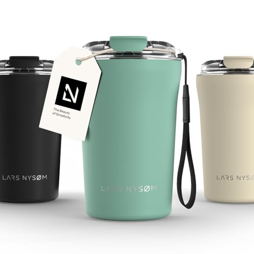 LARS NYSØM Thermo Kaffeebecher to go mit Trageschlaufe & Tritan Deckel | Travel Mug 0,38 Liter mit Isolierung | Auslaufsicherer Edelstahl Thermobecher für Café & Tee (Aqua Turquoise, 380ml) von LARS NYSØM