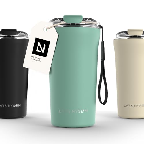 LARS NYSØM Thermo Kaffeebecher to go mit Trageschlaufe & Tritan Deckel | Travel Mug 0,5 Liter mit Isolierung | Auslaufsicherer Edelstahl Thermobecher für Café & Tee (Aqua Turquoise, 500ml) von LARS NYSØM
