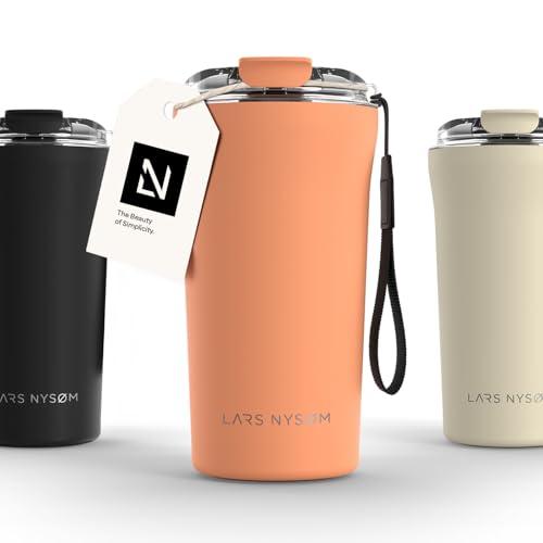 LARS NYSØM Thermo Kaffeebecher to go mit Trageschlaufe & Tritan Deckel | Travel Mug 0,5 Liter mit Isolierung | Auslaufsicherer Edelstahl Thermobecher für Café & Tee (Pumpkin Orange, 500ml) von LARS NYSØM